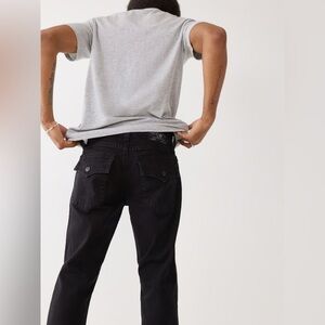 True Religion Men’s Ricky Black Relaxed Straight Flap Jeans 34